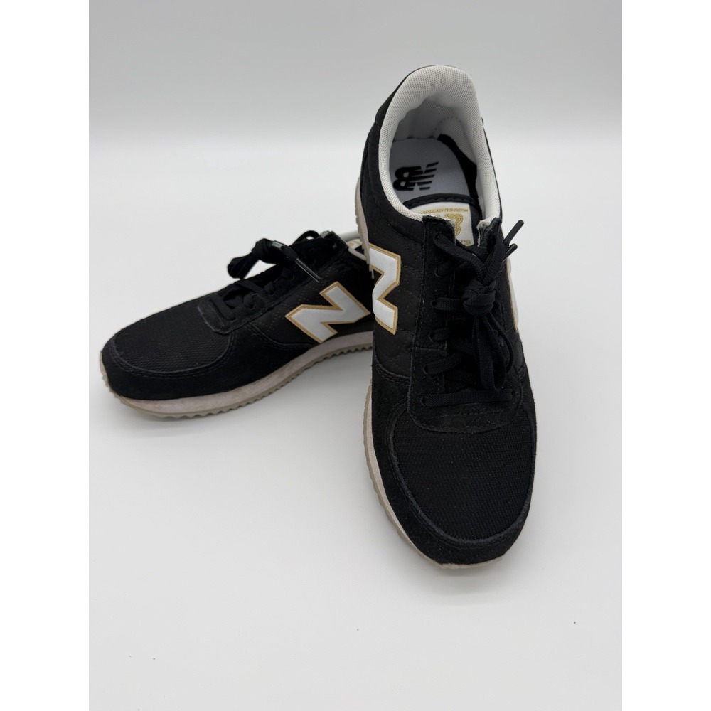 New Balance Classics 220-WOMEN'S 7-BLACK-WHITE/GOLD Accents-Retro-New In Box‎